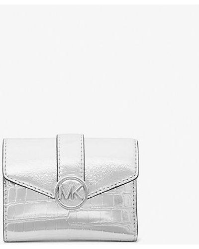 Michael Kors Carmen Medium Metallic Crocodile Embossed Tri-fold Envelope Wallet - White