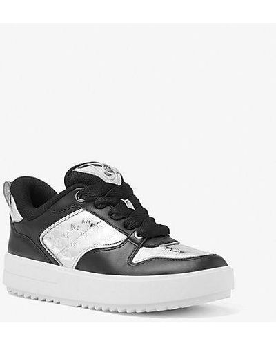 Michael Kors Rumi Leather And Logo-embossed Metallic Platform Sneakers - White