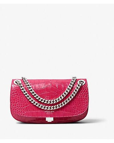 Michael Kors Christie Mini Crocodile Embossed Leather Envelope Bag - Pink