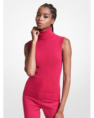 Michael Kors Cashmere Sleeveless Turtleneck - Red