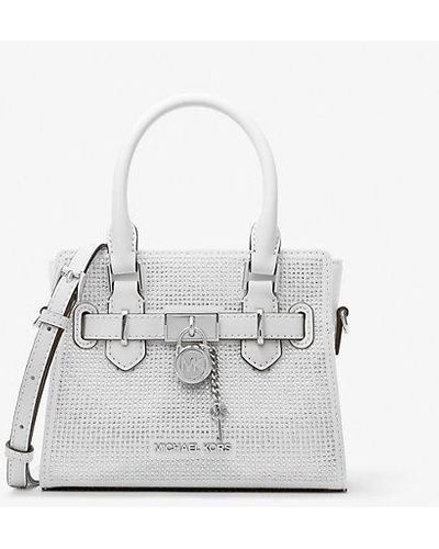 Michael Kors Hamilton Extra-small Crystal Embellished Washed Denim Satchel - White