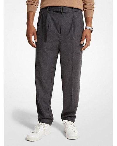Michael Kors Stretch Wool Flannel Belted Pants - Grey