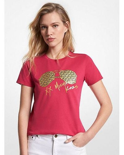 Michael Kors Metallic Logo Aviator Print Organic Cotton T-shirt - Red