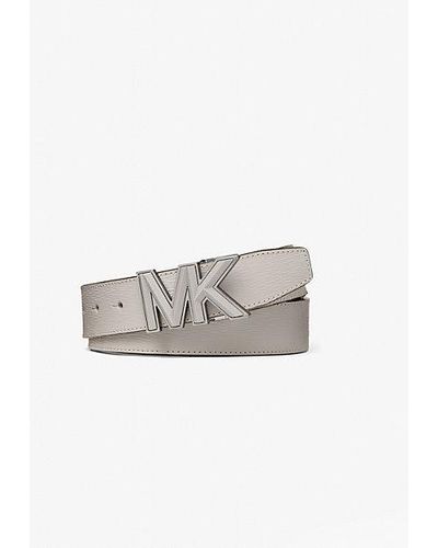 Michael Kors Logo Buckle Leather Belt - White
