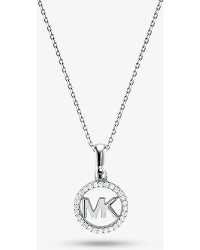 Michael Kors Precious Metal-plated Pavé Logo Charm Necklace - White