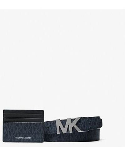 Michael Kors Signature Logo Card Case And Belt Gift Set - White