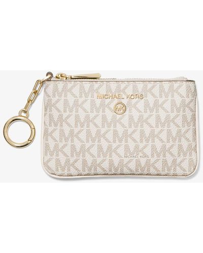 Michael Kors Extra-small Logo Card Case With Key Ring - Natural