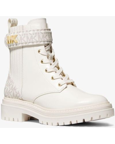 Michael Kors Stark Logo And Leather Combat Boot - Natural