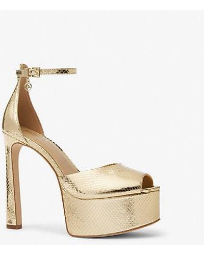 Michael Kors Martina Metallic Snake Embossed Leather Peep-toe Platform Pump