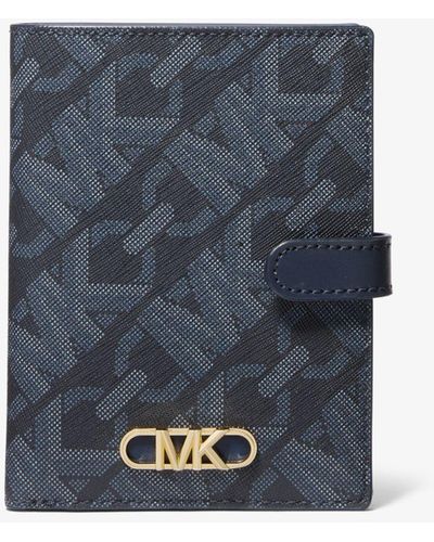Michael Kors Mk Empire Medium Signature Logo Passport Wallet - Blue