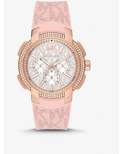 Michael Kors Oversized Sydney Pavé Rose Gold-tone And Logo Watch - Pink