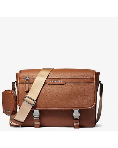 Michael Kors Hudson Pebbled Leather Messenger Bag With Pouch - Brown