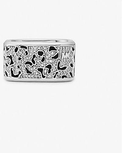 Michael Kors Precious Metal-plated Brass And Enamel Leopard Pavé Ring - White