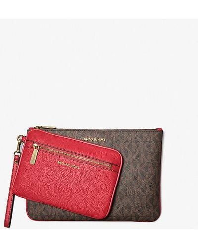 Michael Kors Jet Set Large Signature Logo And Leather 2-in-1 Travel Pouch - Red