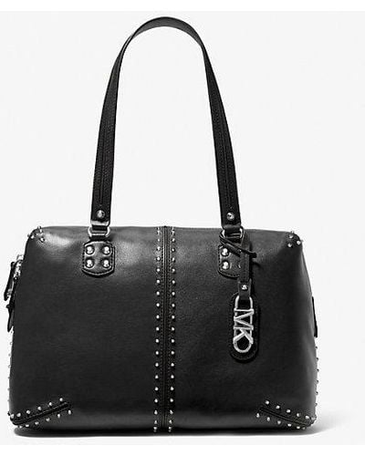 Michael Kors Mk Astor Large Studded Leather Tote Bag - Black