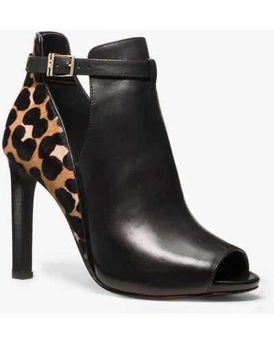 Michael Kors Mk Lawson Leather And Leopard Print Calf Hair Open-Toe Ankle Boot - Black