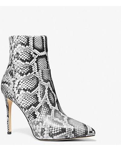 Michael Kors Rue Snake Embossed Leather Ankle Boot - White