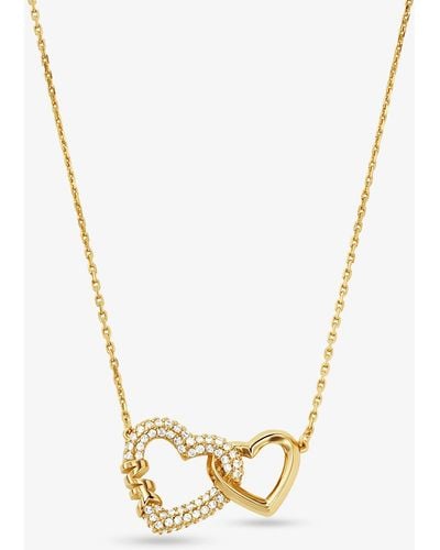 Michael Kors Collar con corazones entrelazados de plata de ley con chapado en metales preciosos - Metálico
