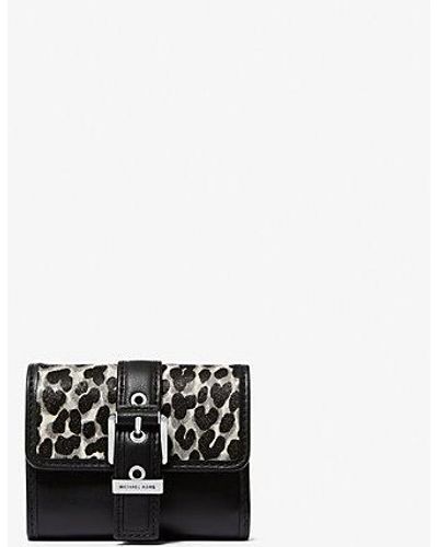 Michael Kors Colby Small Leopard Print Calf Hair Tri-fold Wallet - White