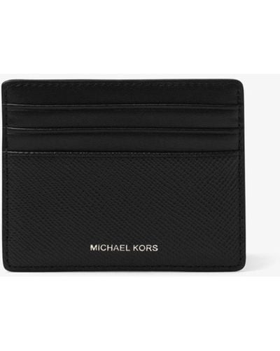 Michael Kors Mk Harrison Crossgrain Leather Tall Card Case - Black