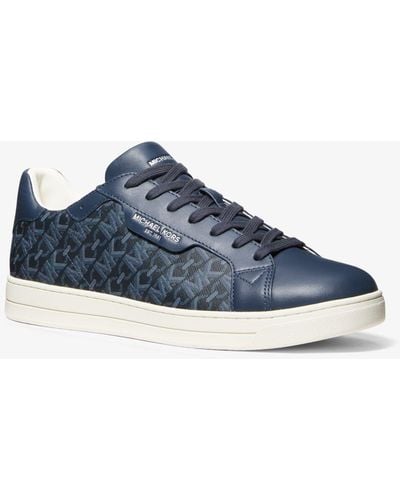 Michael Kors Keating Empire Signature Logo And Leather Trainer - Blue