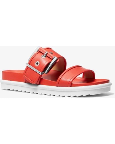 Michael Kors Mk Colby Leather Slide Sandal - Red