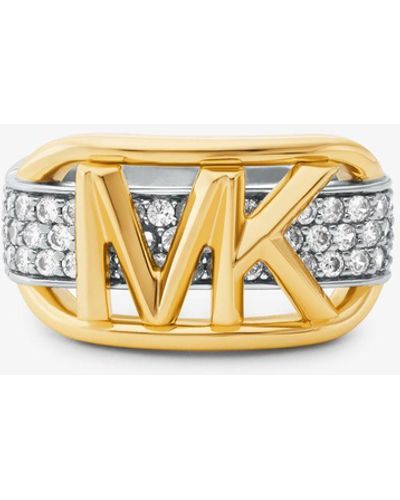 Michael Kors Precious Metal-plated Sterling Silver Pavé Empire Logo Ring - White