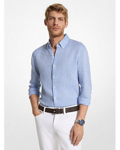 Michael Kors Slim-fit Linen Shirt - Blue