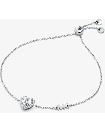 Michael Kors Sterling Silver Pavé Heart Slider Bracelet - Metallic