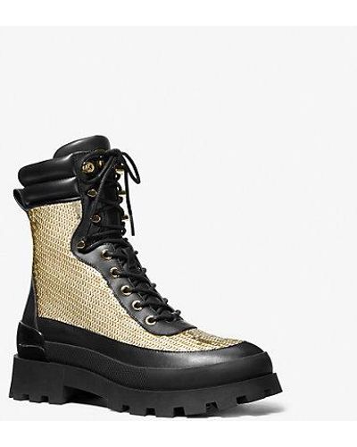 Michael Kors Rowan Embellished Leather Lace-up Boot - Black