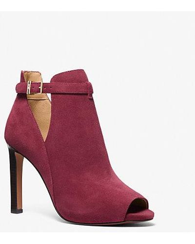 Michael Kors Lawson Suede Open-toe Ankle Boot - Red