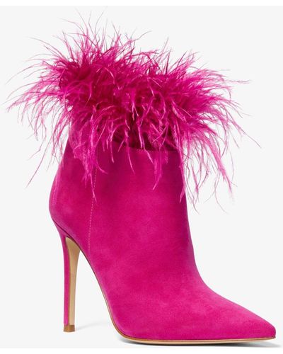 MICHAEL Michael Kors Whitby Feather Trim Suede Ankle Boot - Pink