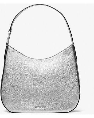 Michael Kors Kensington Large Metallic Leather Hobo Shoulder Bag - Grey
