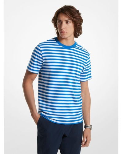 Michael Kors Mk Striped Pima Cotton T-Shirt - Blue