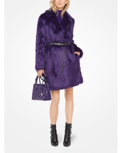 Michael Kors Belted Faux-fur Coat - Purple
