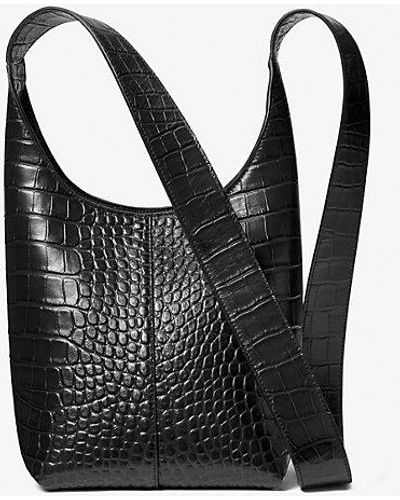 Michael Kors Dede Mini Crocodile Embossed Leather Hobo Bag - Black