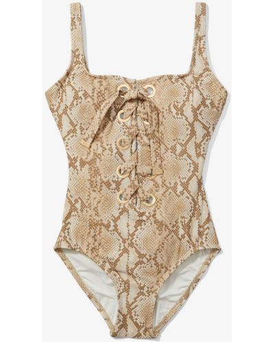 Michael Kors Printed Lace-up Swimsuit - Natural