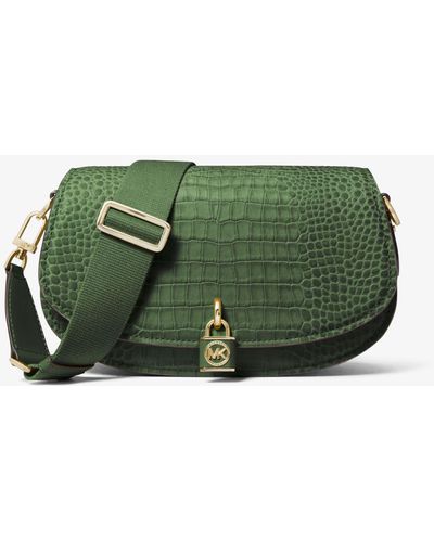 MICHAEL Michael Kors Mila Medium Crocodile Embossed Leather Messenger Bag - Green