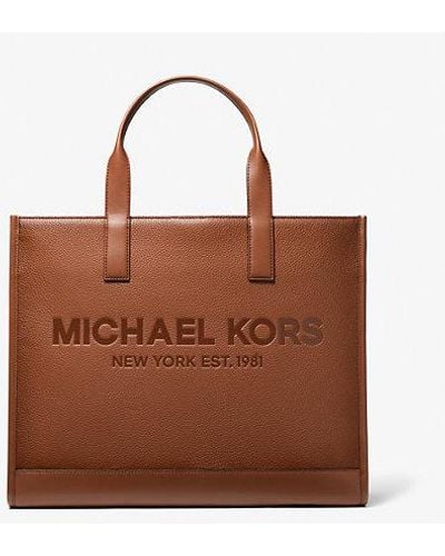 Michael Kors Cooper Logo Embossed Pebbled Leather Tote Bag - Brown
