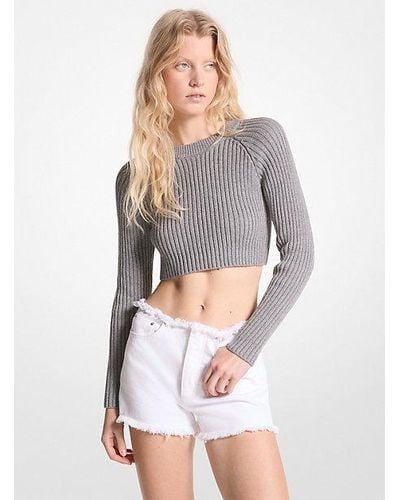 Michael Kors Ribbed Organic Cotton Cropped Sweater - White