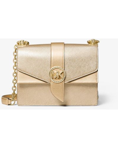 Michael Kors Borsa a tracolla Greenwich piccola in pelle Saffiano metallizzata - Neutro