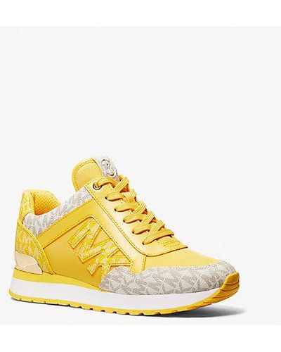 Michael Kors Maddy Two-tone Signature Logo And Mesh Sneaker - Yellow