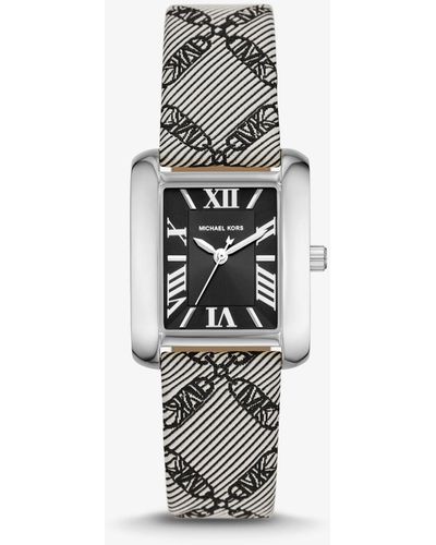 Michael Kors Reloj Emery mini en tono plateado de jacquard con logotipo imperio - Blanco