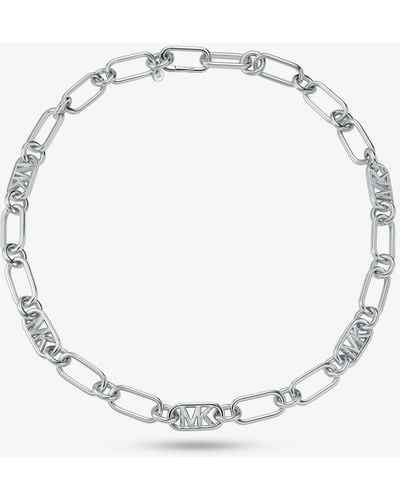 Michael Kors Collar de cadena de eslabones de latón con chapado en metal precioso - Blanco