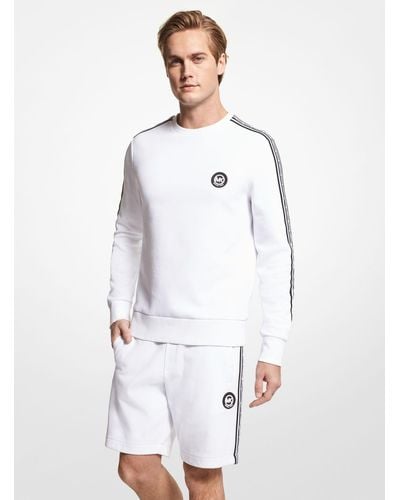 Michael Kors Sweatshirt Aus Baumwollmischgewebe Mit Logostreifen - Weiß