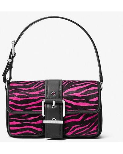 Michael Kors Colby Medium Zebra Print Calf Hair Shoulder Bag - Purple