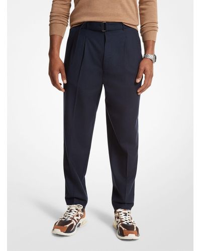 Michael Kors Pantaloni in flanella di lana stretch con cintura - Blu