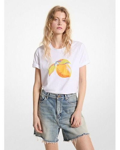 Michael Kors Sequined Lemon Organic Cotton Jersey T-shirt - White