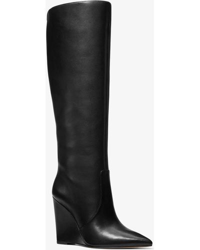 Michael Kors Isra Leather Wedge Boot - Black