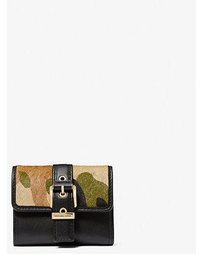 Michael Kors Colby Small Camouflage Print Calf Hair Tri-fold Wallet - White